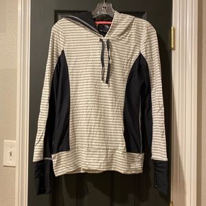 Light Grey & White Striped Hooded Sweatshirt